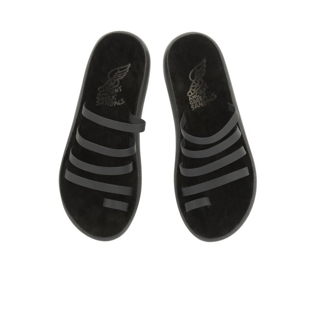 Ancient Greek Niki Sandals Women’s Strappy Slide Black Leather Size 37 / 6.5
